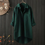 Solid Shirt Collar Cotton Linen Loose Shirt