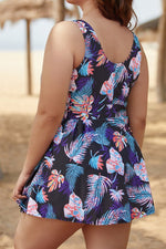 Leaf Print V-neck Wide Straps Swimdress