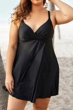 Solid Color Side Slit Deep V Spaghetti Straps Swimdress