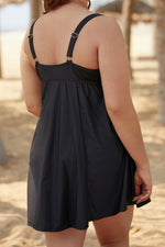 Solid Color Hollow out Straps V-neck Swimdress