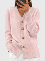 Plain Pink V-Neck Long Sleeve Sweater