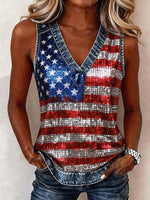 Women's Retro Independence Day Floral Pattern Casual Vest
