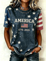 American Flag Hot Drill Pattern Casual Washed T-shirt