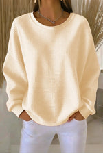 Women'sCasual Plain Crew Neck Waffle Sweatshirt
