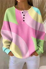 Women'sCasual Crew Neck Abstract Waffle Sweatshirt