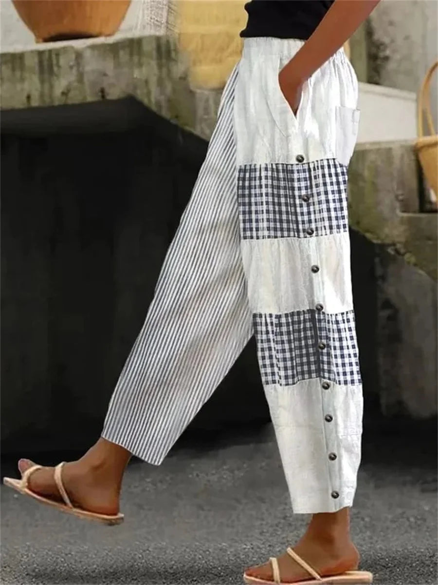 Women Striped Long Pants with Pockets