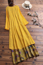 Floral Print O-neck Long Sleeves Maxi Dress