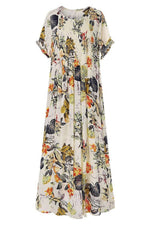 Floral Print Round Neck Short Sleeves Maxi Dress