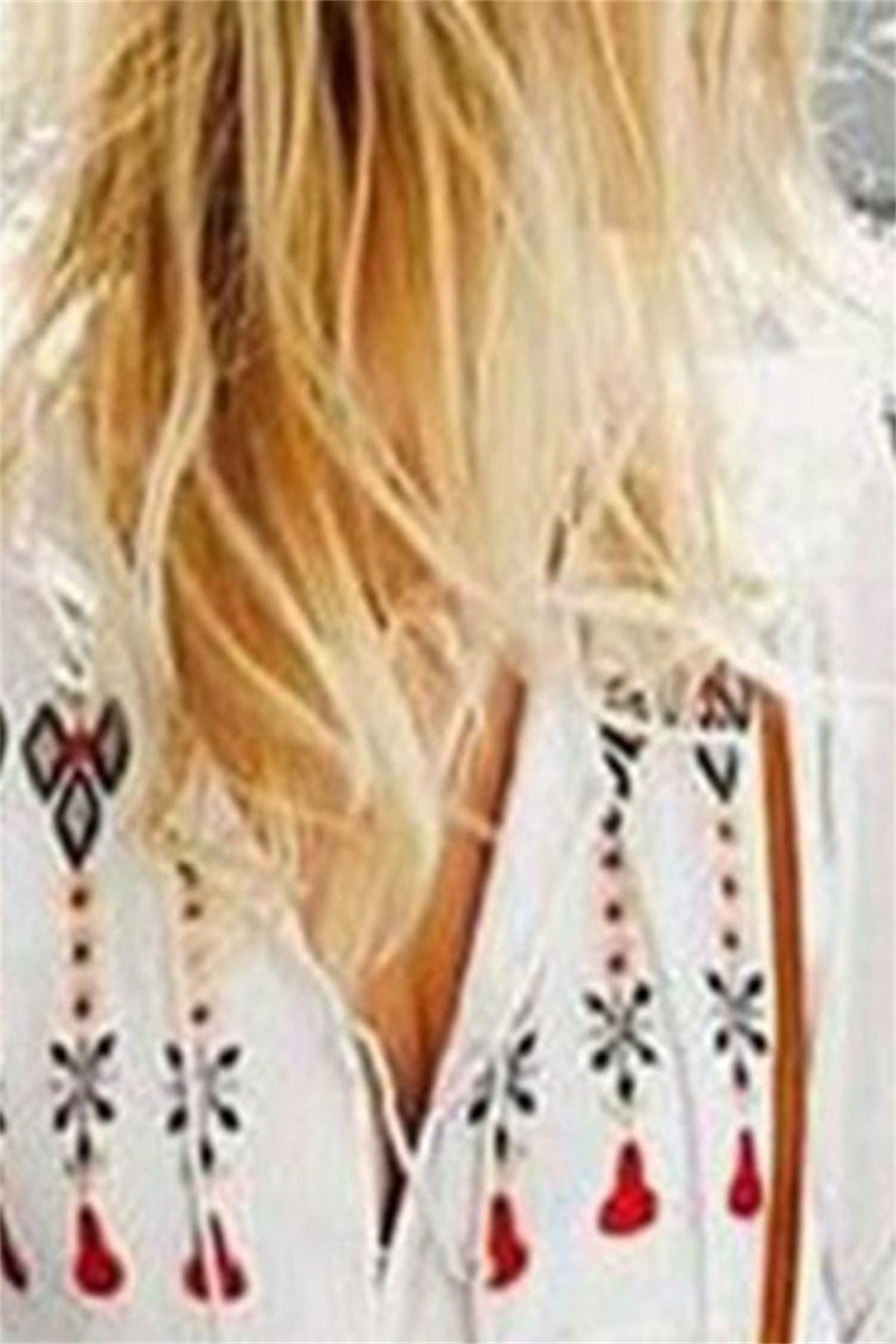 Geometric Print V-neck Long Sleeves Maxi Dress