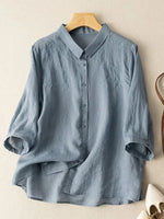 Solid Color Lapel 3/4 Sleeve Shirt