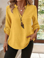 Vintage Plain V-neck 3/4 Sleeve Shirt
