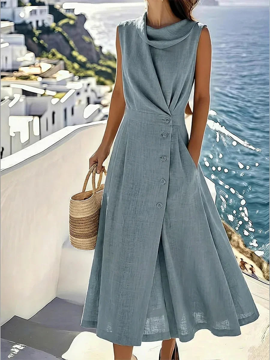 Elegant Solid Wrap Neck Sleeveless Casual Comfy Maxi Dress