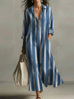 Trendy Striped Long Sleeve Maxi Shirt Dress