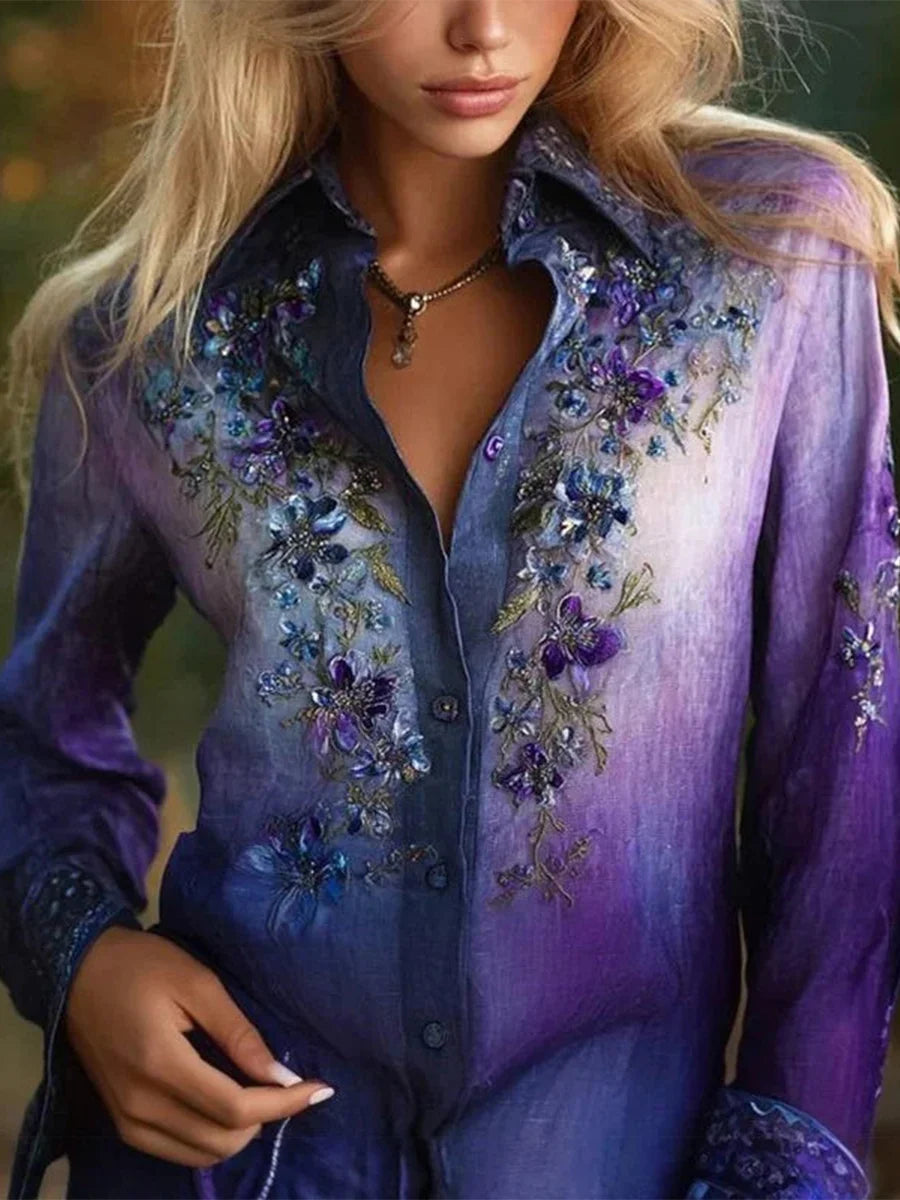 Vintage Floral Print Long Sleeve Blouse