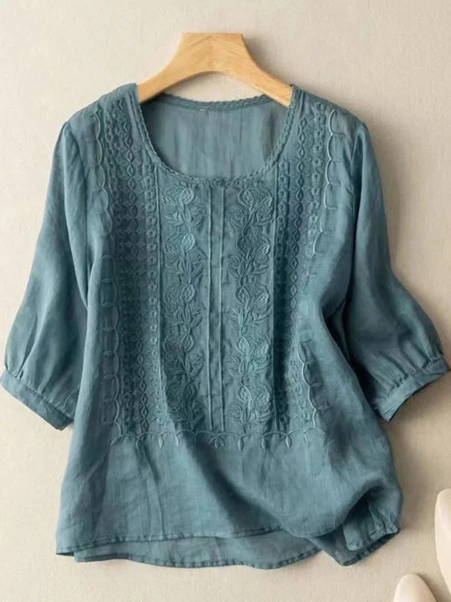 Blue Half Sleeve Round Neck Blouse