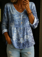 Women's Floral Pattern Art Print Casual Long Sleeve Shirt