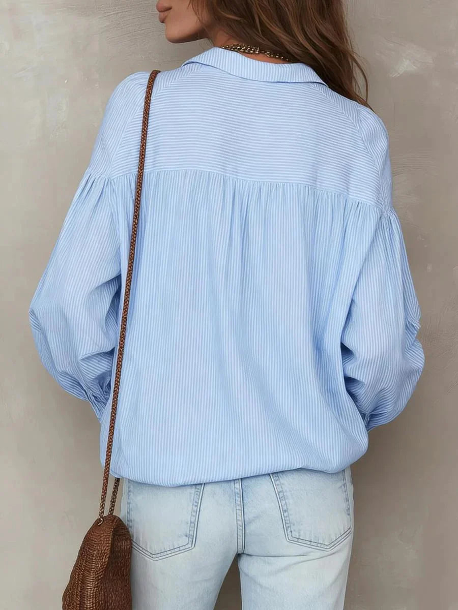 Light Blue Striped Long Sleeve Blouse