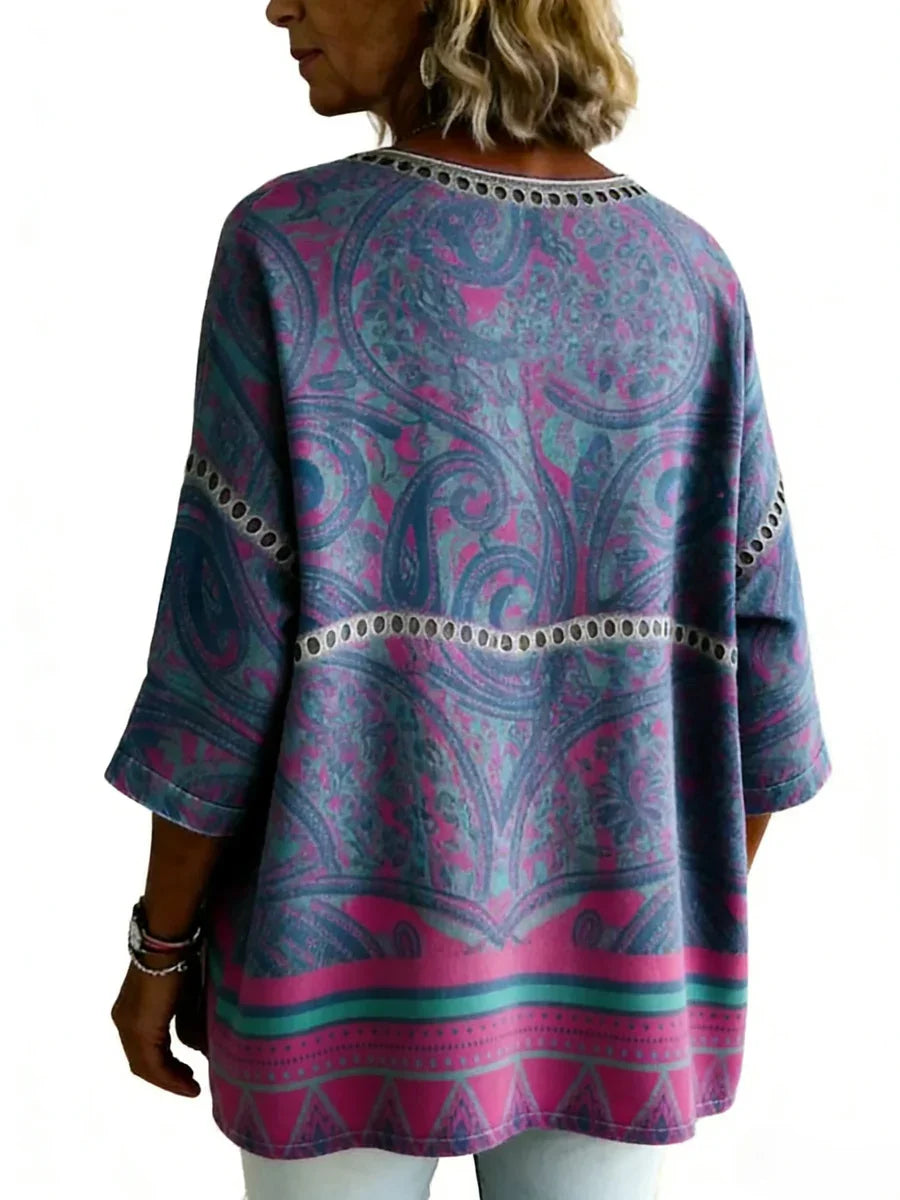 Special Paisley Print Round Neck Short Sleeve Top