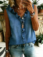 Blue Ruffle Sleeveless Top
