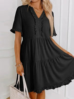 Black Tiered Ruffle V-neck Short Sleeve Mini Dress