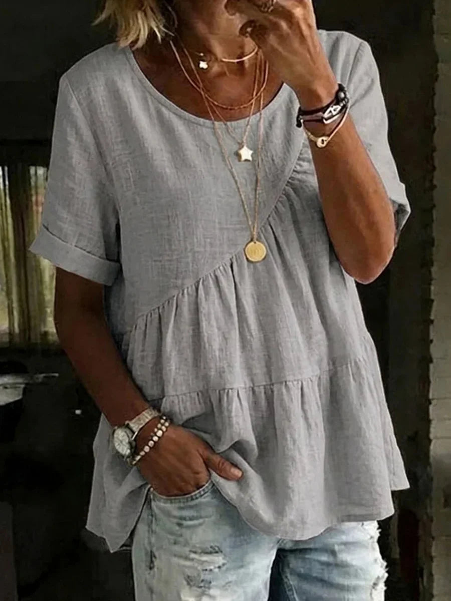 Loose Solid Round Neck Short-sleeved Shirt