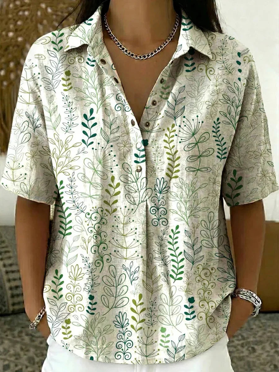 Casual Floral Polo Collar Short-sleeve Shirt