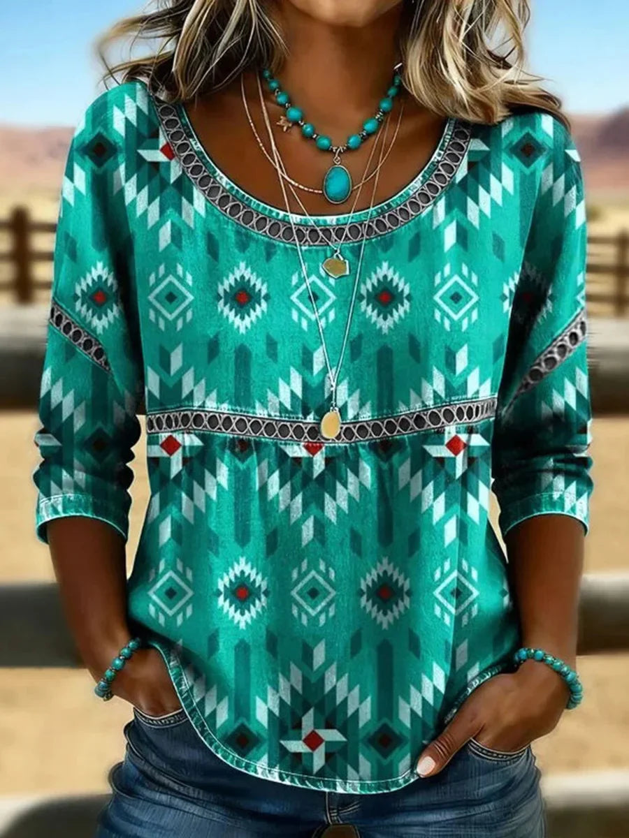 Casual Round Neck 3/4 Sleeve Blouse