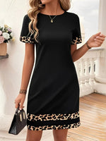 Leopard Print Round Neck Short Sleeve Dress
