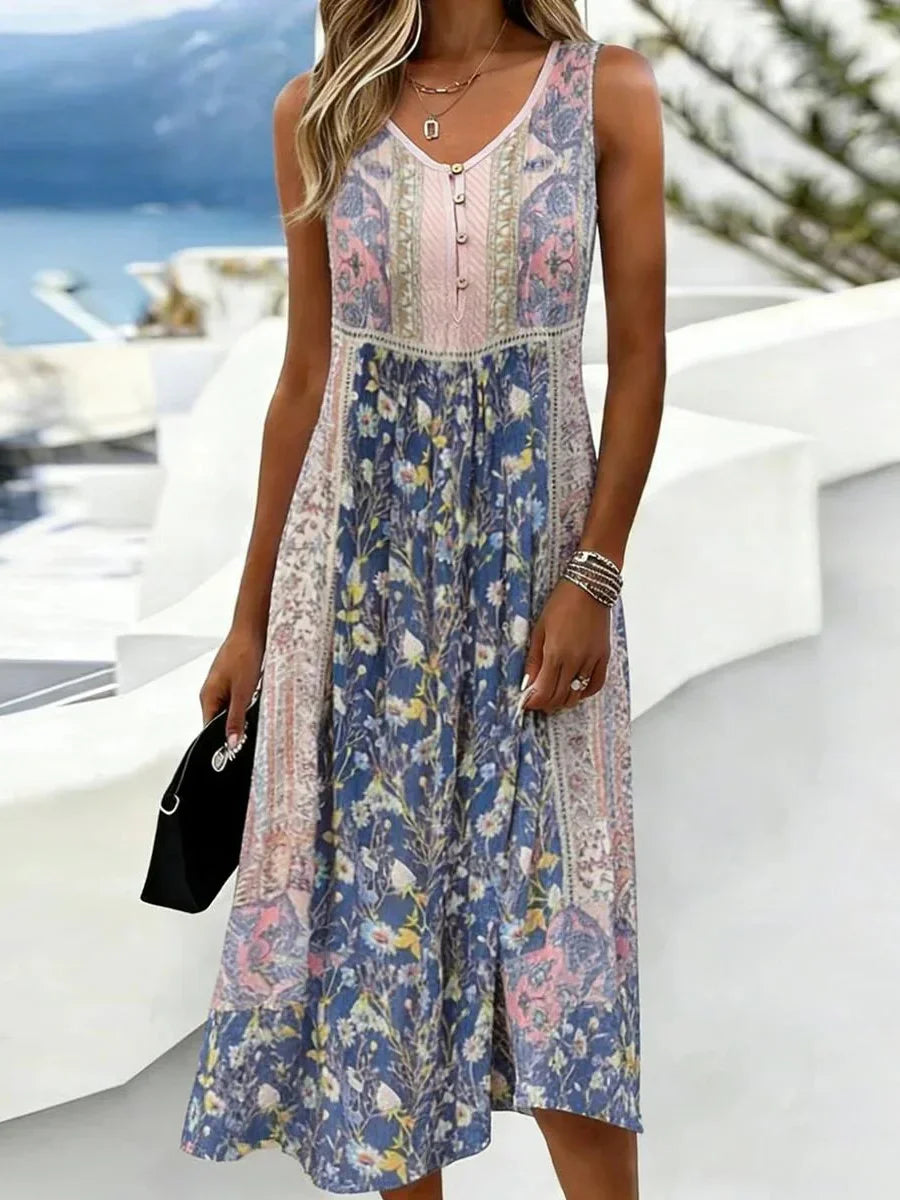Floral Boho V-neck Sleeveless Midi Dress