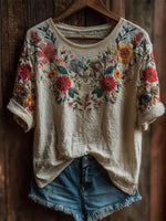 Floral Print Round Neck Short Sleeve T-Shirt