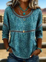 Vintage Casual Round Neck 3/4 Sleeve Blouse