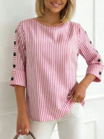 Pink Striped Round Neck 3/4 Sleeve Top