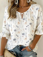 Solid White Floral Ruffle Sleeve Top