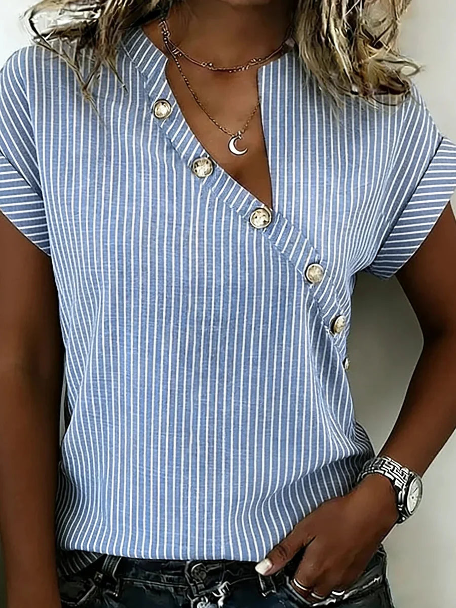 Blue Striped Short Sleeve Top
