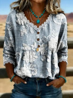 Fancy Floral Print V-neck 3/4 Sleeve Blouse