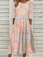 Casual Vintage Round Neck 3/4 Sleeve Dress
