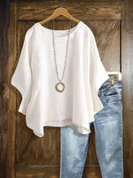 Solid Colur Round Neck 3/4 Sleeve Blouse