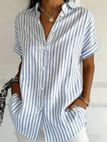 Casual Striped Short Sleeve Blouse