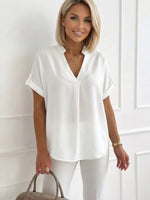 White Plain V-neck Short Sleeve Top