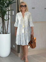 Vintage Print 3/4 Sleeve Mini Dress