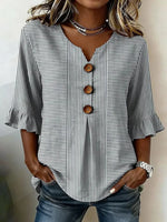 Casual V Neck 3/4 Sleeve Striped Print Blouse