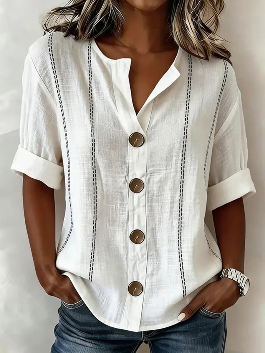 White Long Sleeve Striped Regular Loose Shirt