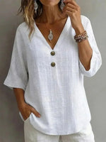 Casual Solid Color V-neck Half Sleeve Blouse