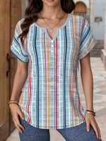 Casual Striped V-neck Short Sleeve Blouse