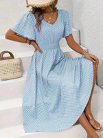 Casual Polka Dot V-neck Short Sleeve Dress
