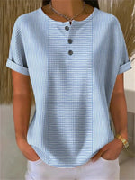 Casual Blue Striped Short Sleeve Blouse