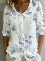 Casual Leaf Print Half Sleeve Blouse