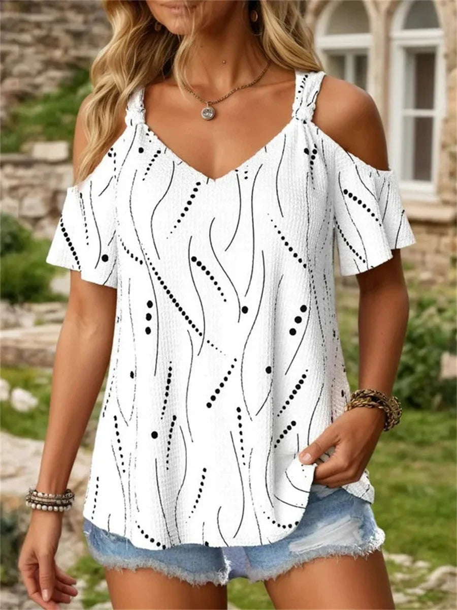 Vintage Casual V-neck Short Sleeve Blouse