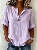 Casual V Neck Half Sleeve Plain Loose Shirt