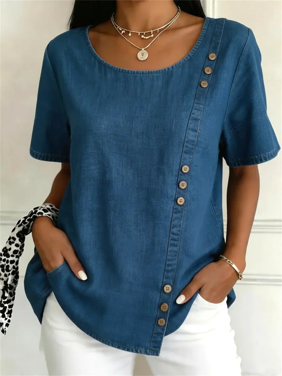 Casual Crew Neck Short Sleeve Blouse
